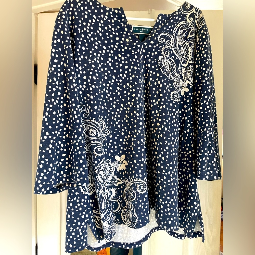 Blue with white dot and paisley design top
